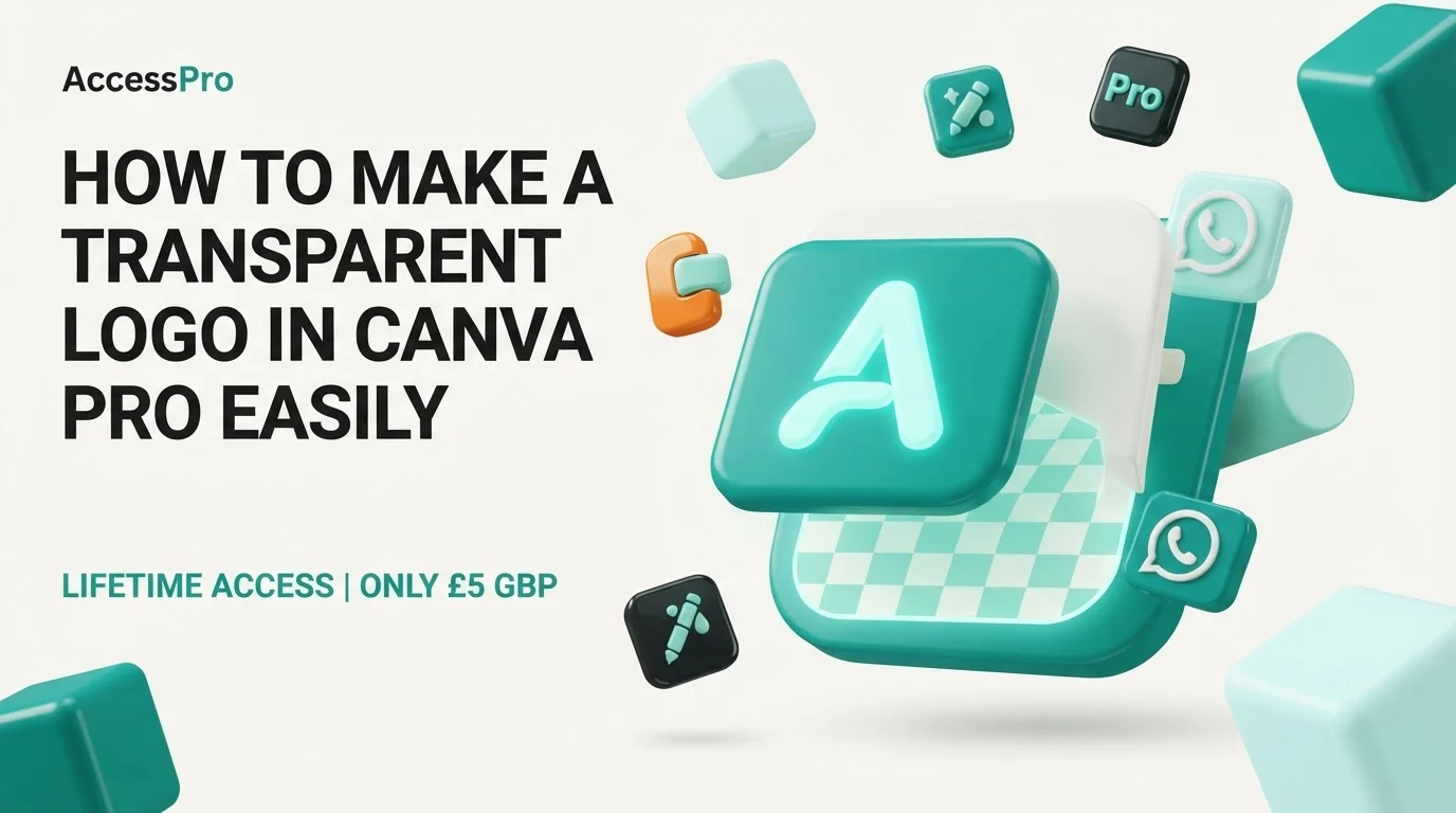 Graphic design title text alongside 3D turquoise icons and a transparent checkerboard layer on a white backdrop.
