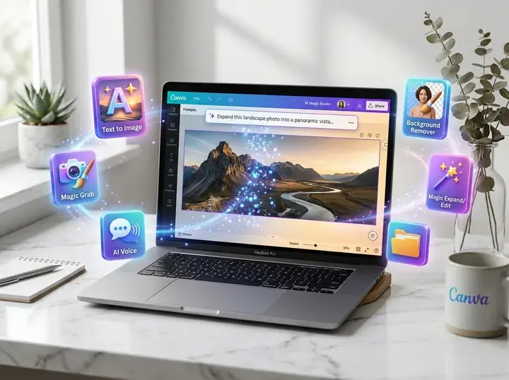 Canva Magic Studio AI tools with photo expansion and generative design